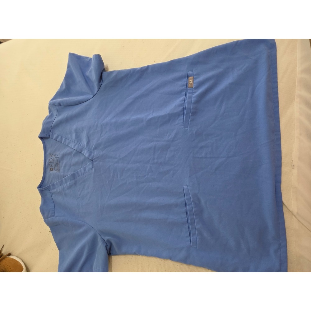 FIGS Technical Collection Ceil Blue V-Neck Scrub Top Womens Large 3-Pocket L